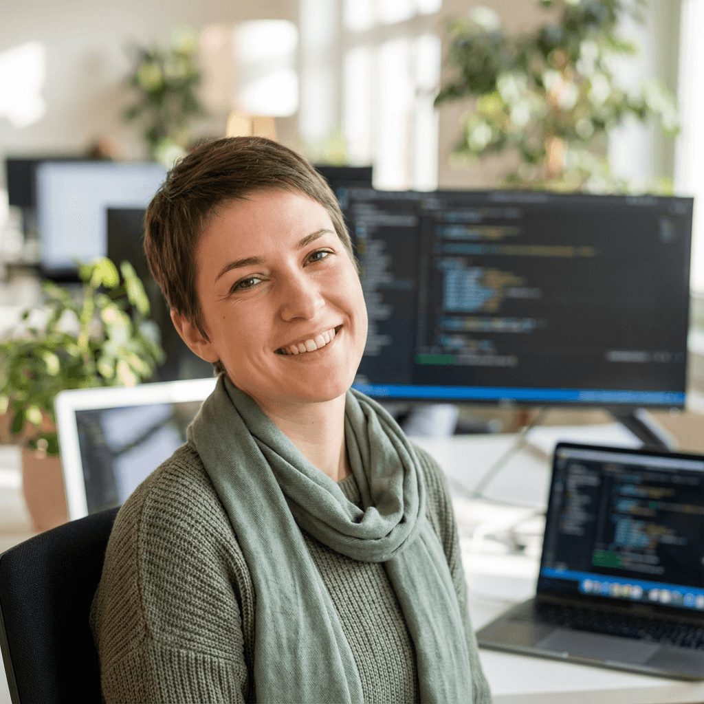 Woman in early 30s smiling